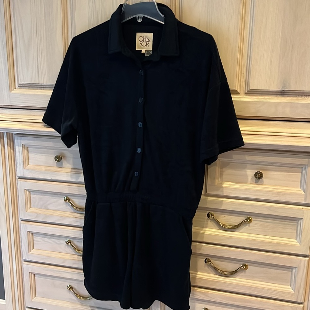 Navy blue terry cloth romper